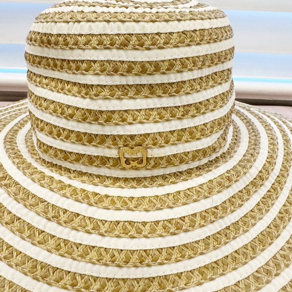 Eric Javits Beige and White Striped Hat - Picture 2 of 7